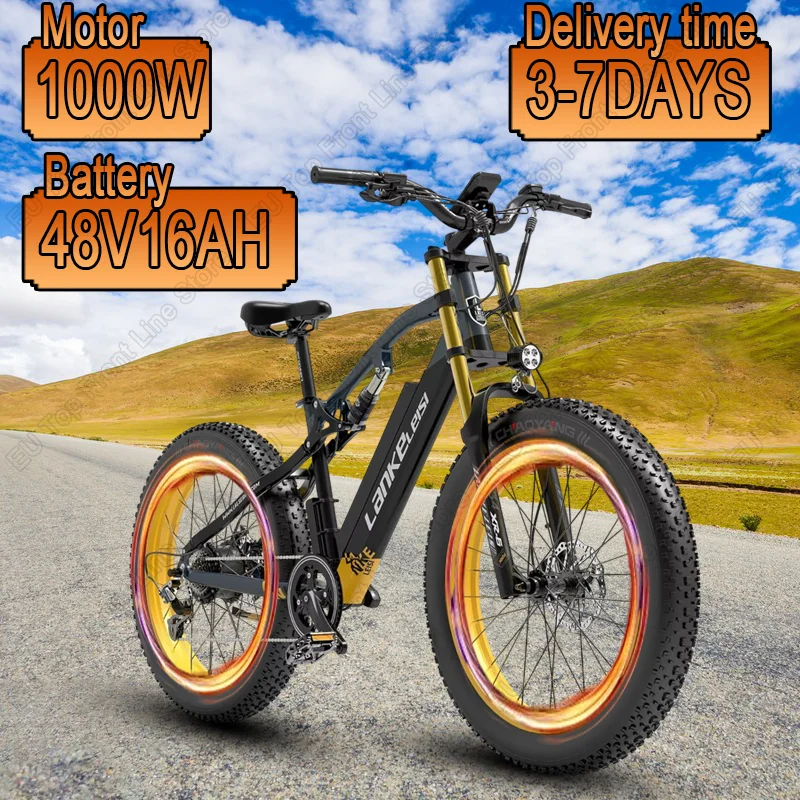 LANKELEISI E-bike 1000W Brushless Motor 48V 16AH Lithium Battery snow Electric Bicycle 26*4 Inch Fat Tire Adult Electric Bike