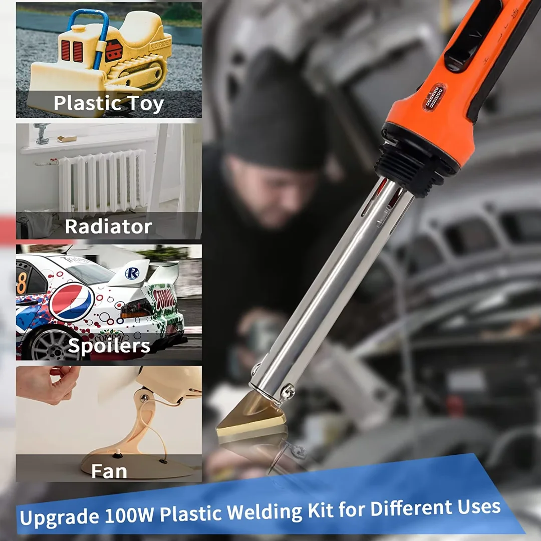 100W Plastic Welding Kit Soldering Iron Gun Adjustable Temperature Welder Tool for Surface Repair Car Bumper Canoe Welding Tool
