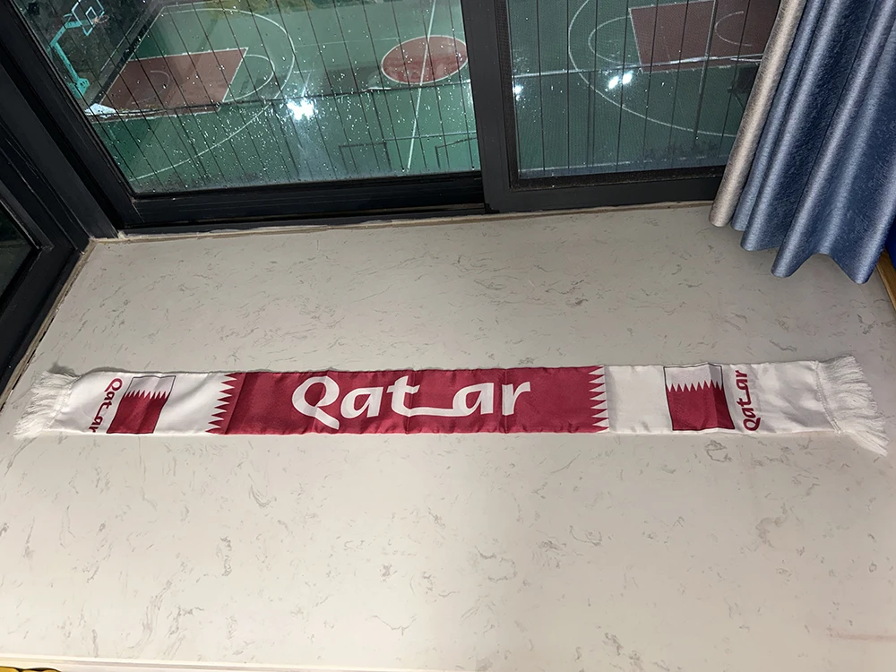 （TIKI FLAG）Qatar Scarf 12x135cm Double-sided Printed Qatar Flag Satin Qatar Scarf Suitable for world cup Sports Events