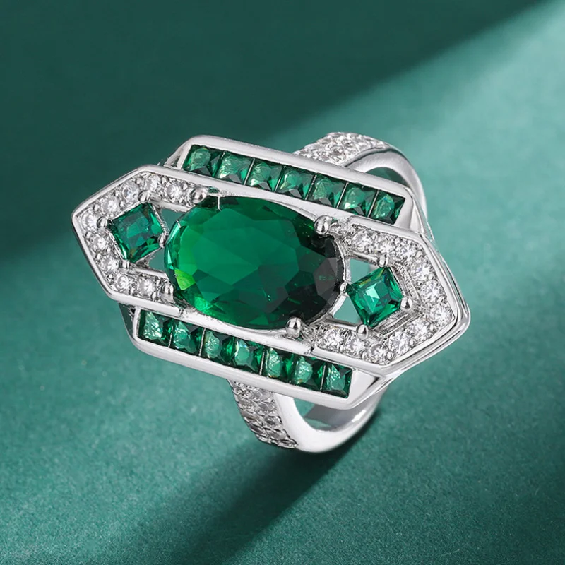 Classical Style Jewelry Set New Chinese Style Emerald Ring Earrings Green Diamond Ear Drops Retro High-end Green Gemstone Ring