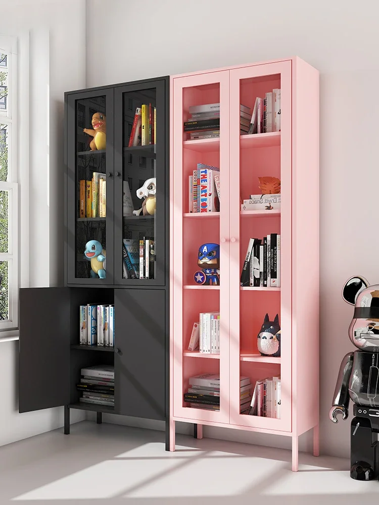 Household bookcase storage cabinet glass door toy living room bedroom floor cabinet children's wrought iron storage cabinet