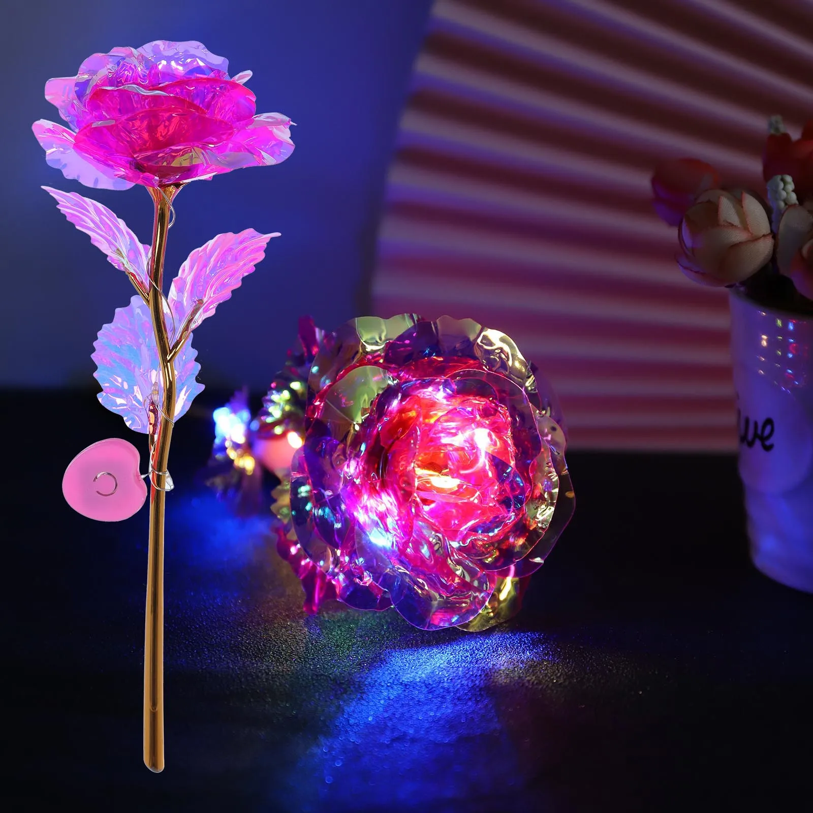 Valentine'S Day Gift 24k Foil Plated Roses LED Artifical Flowers Wedding Decor Lover Lighting Roses Mother'S Day Creative Gift