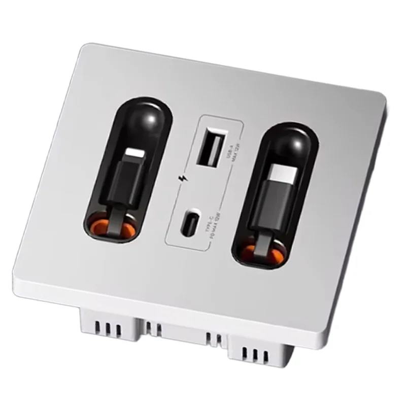 BNVN-ユニバーサルウォールパネルソケット 12W USB-A USB-C 格納式充電ケーブル付き、携帯電話タブレット用タイプ C コンセント