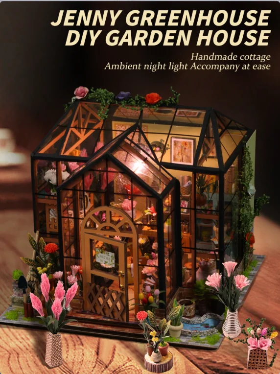 

1 Set Wooden DIY Dollhouse Kit, Assemble Miniature Model House, Miniature Greenhouse Model Kit, 1:24 Scale, DIY Craft