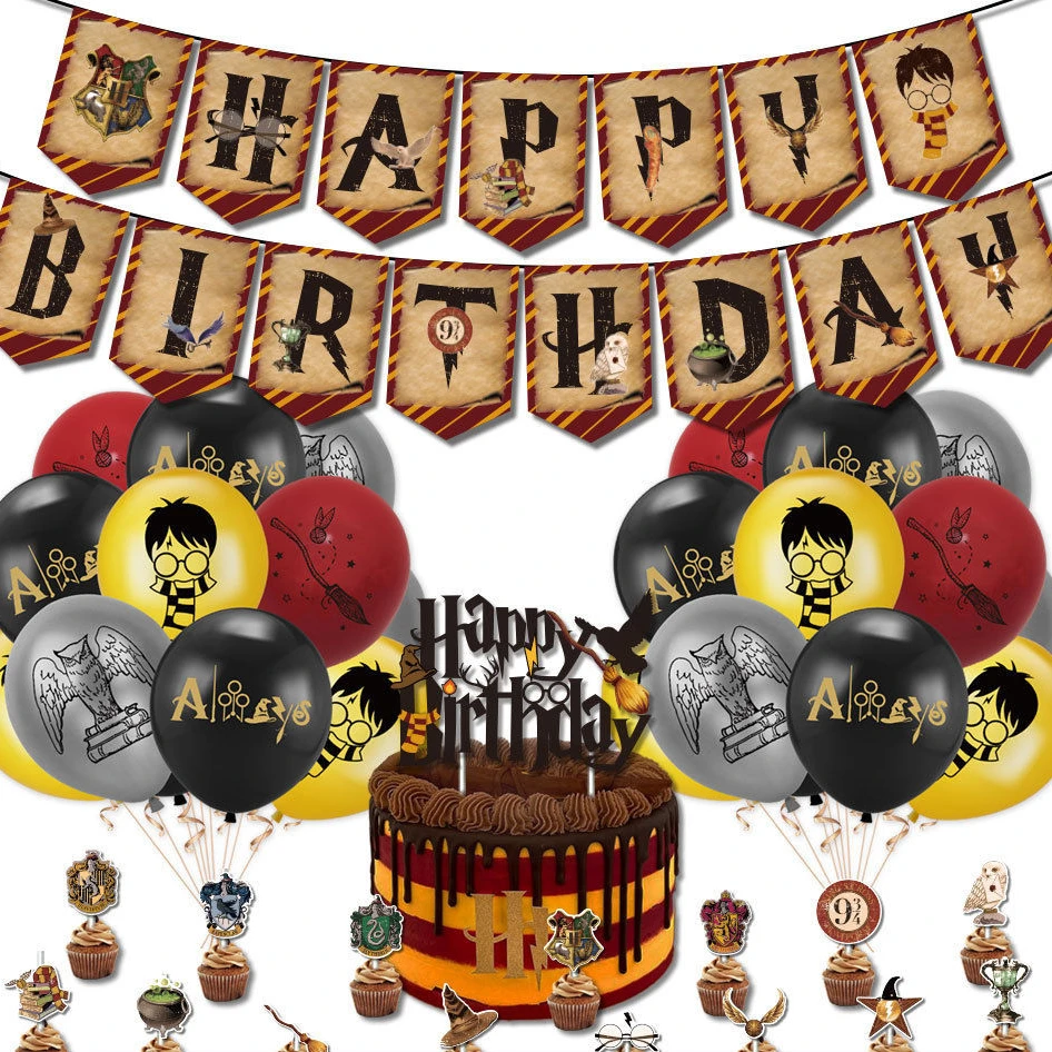 Cute Anime Hogwarts Balloons Harried Happy Birthday Party Cake Stick Decoration Magic School Potters Children Balloon Toys Gifts