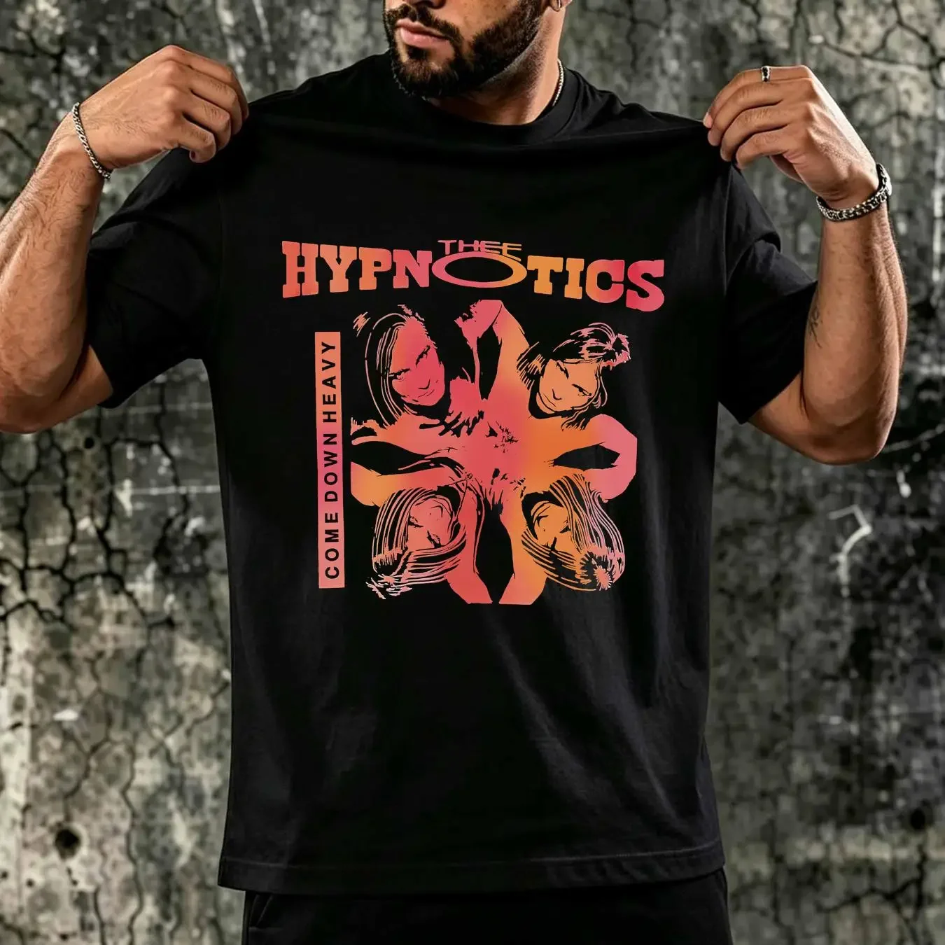washed T Shirt Vintage 1990s Thee Hypnotics Come Down Heavy Vinyl Album Black long or short sleeves vintage Washed graphic