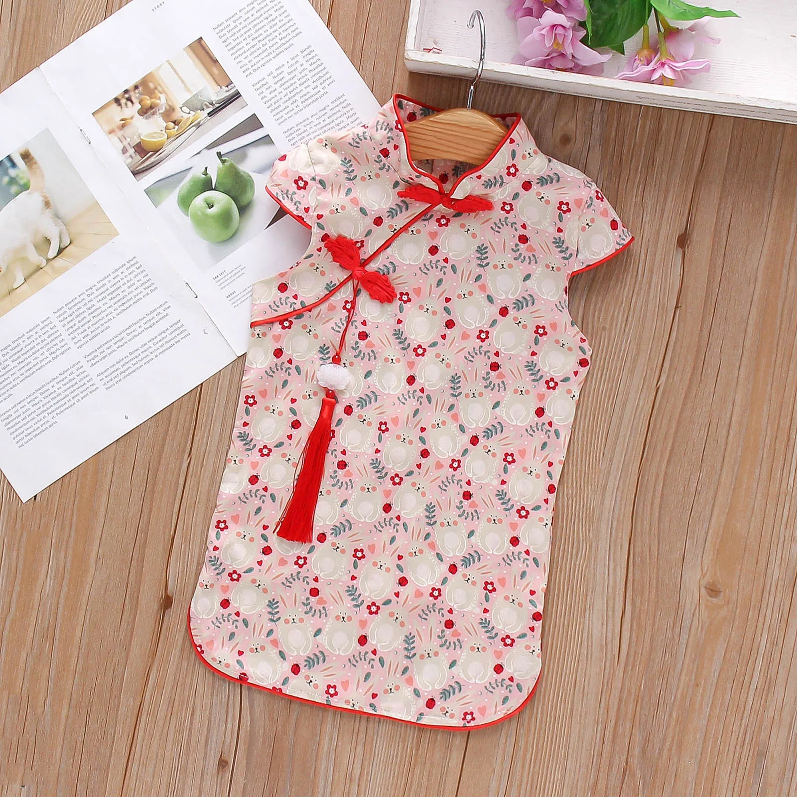 Chinese Style Girl Dress Kid Cheongsam Flower Print Elegant Princess Dress Tassel Toddler Tang Clothes Baby Girl Clothes