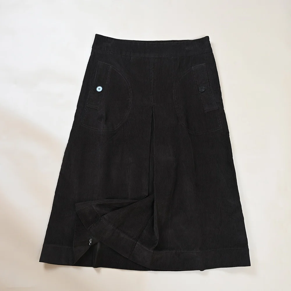 Ele Vintage Sle Chaleco de pana de otoño e invierno para mujer y falda acampanada Conjunto de traje de dos piezas Faionable con cintura en l