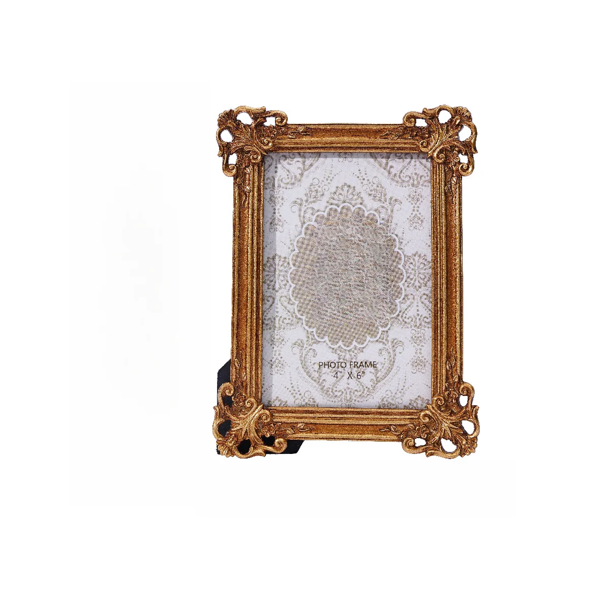 Vintage Resin Photo Frame in Antique Gold with Floral Relief Design and Bow for element for Wall Hanging or Tabletop