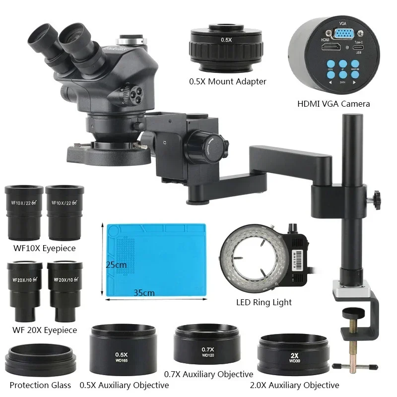 3.5X-200X Zoom Stereo Trinoculaire Microscoop Klem Opvouwbare Uitbreiding Type Basis + 48MP 55MP 4K 2K HDMI USB VGA Digitale Video Camera
