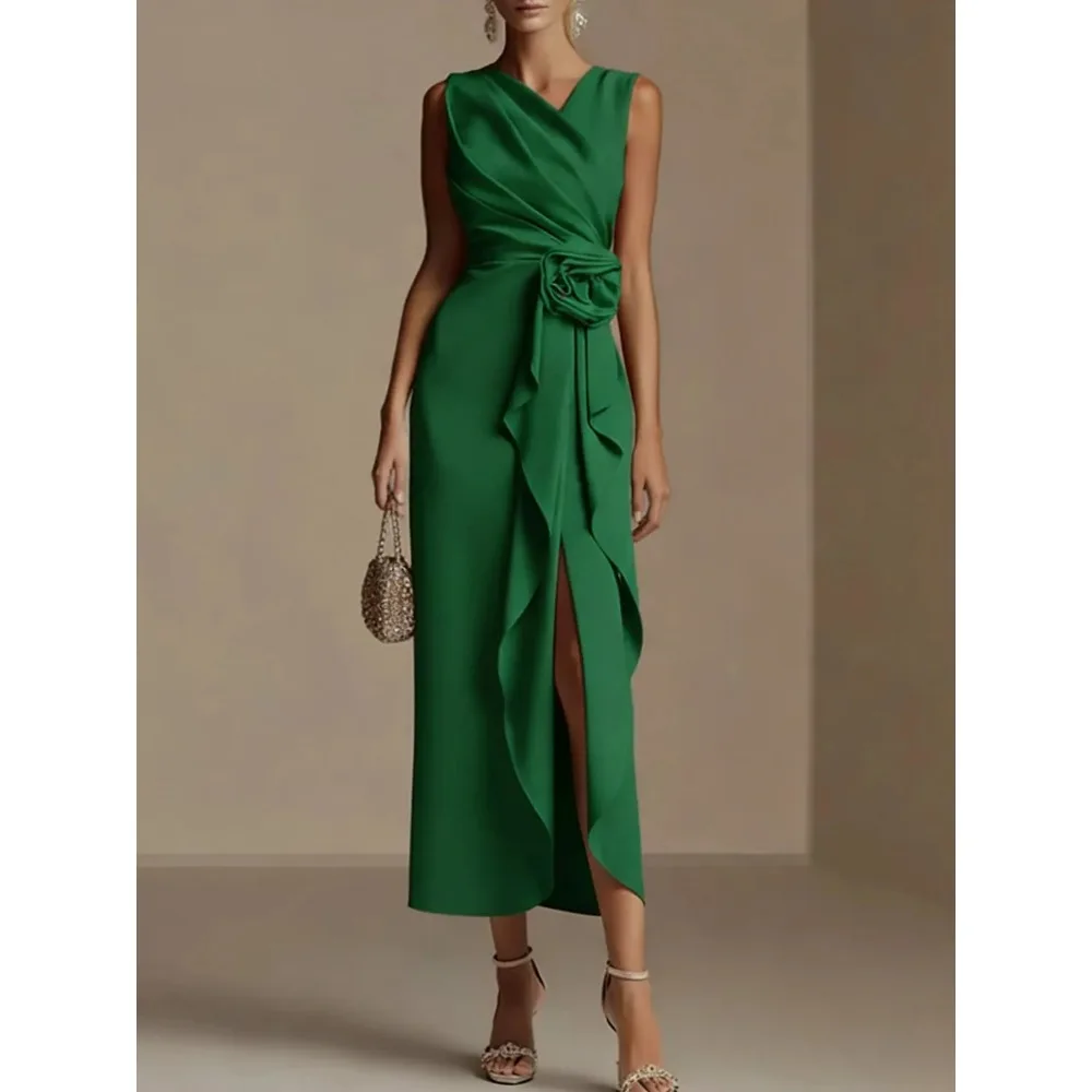 Customized 3D Flower Formal Mother of Birde Dresses 2026 Green Ruffles Women‘s Classic Party Attire Gowns Elegant Evening Dress