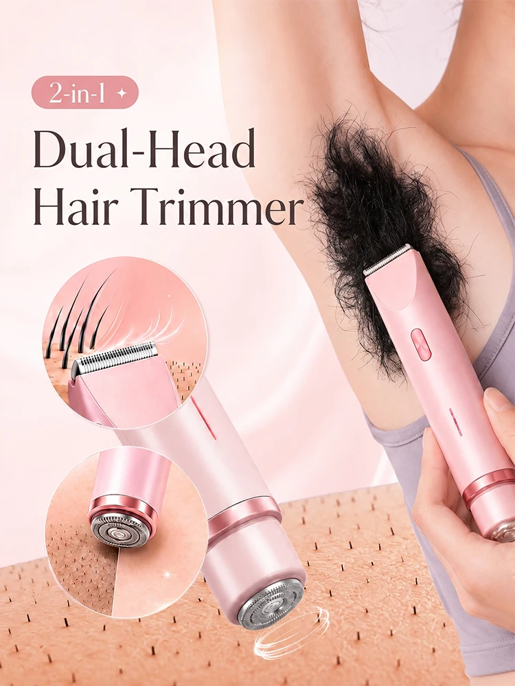 デュアルヘッドシェーバー-女性用脱毛器-ボディヘアトリマー-毛根除去器-2-in-1