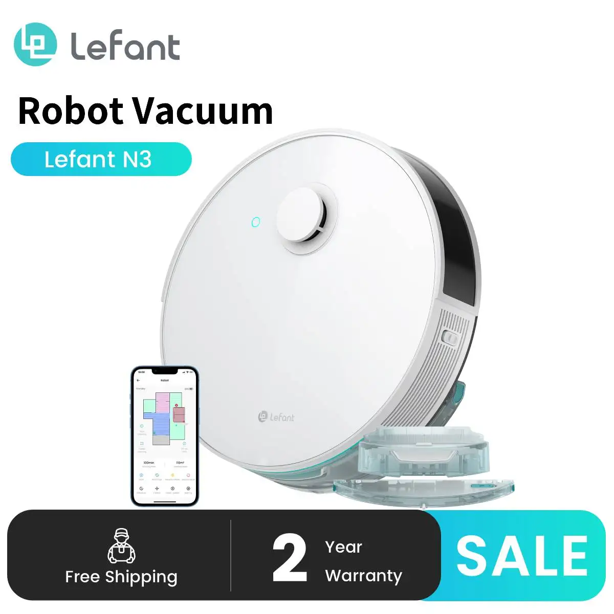 Lefant N3 4000Pa Zuigrobotstofzuiger En Sonische Dweilcombinatie, Precisiemapping Met Lidar-En Dtofsensoren, Ultrasone Tapijtdetectie
