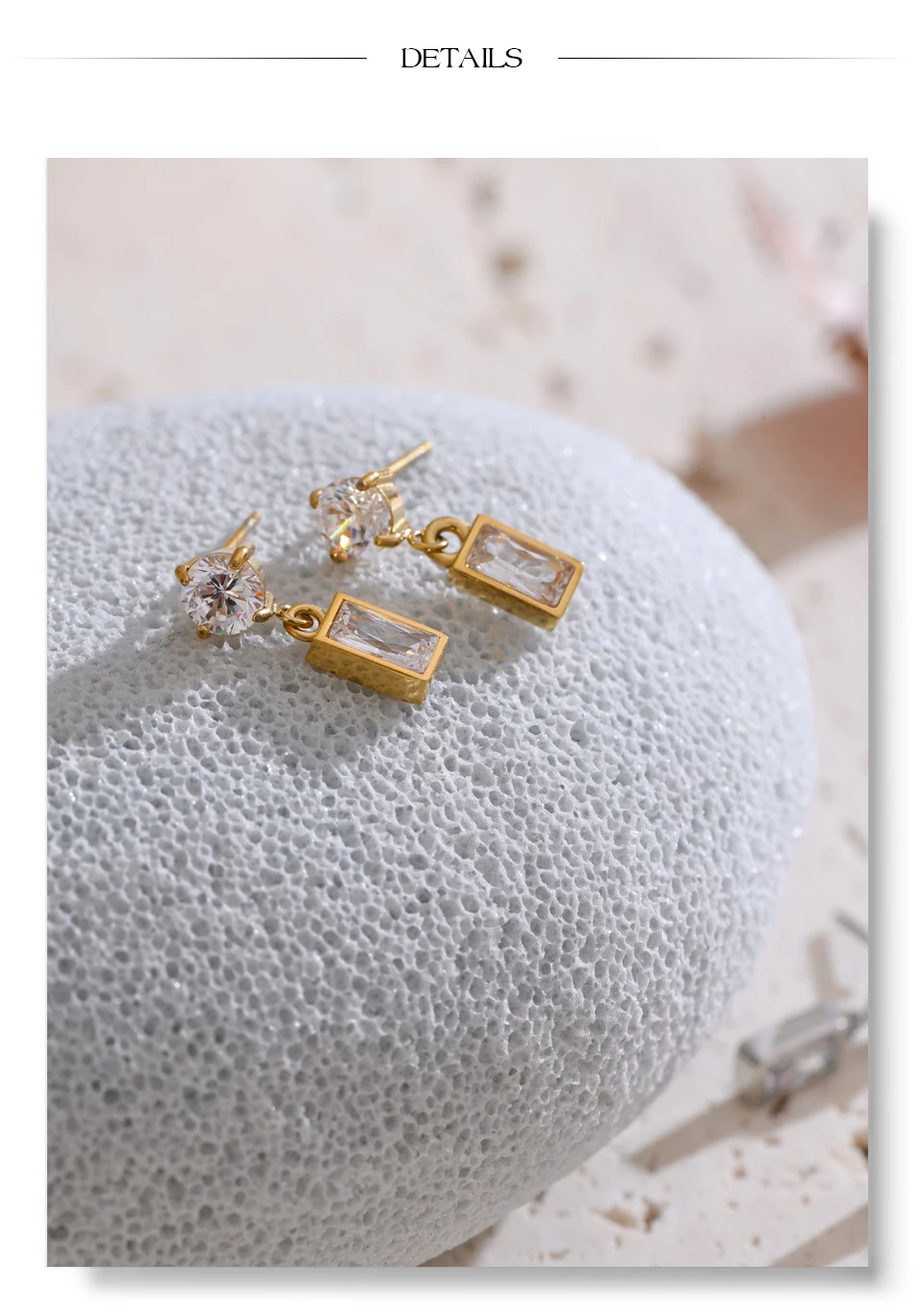 Yhpup High-Grade AAA Cubic Zirconia Rectangle Drop Earrings 2025 Stainless Steel Delicate Korean Style Daily Jewelry Gift