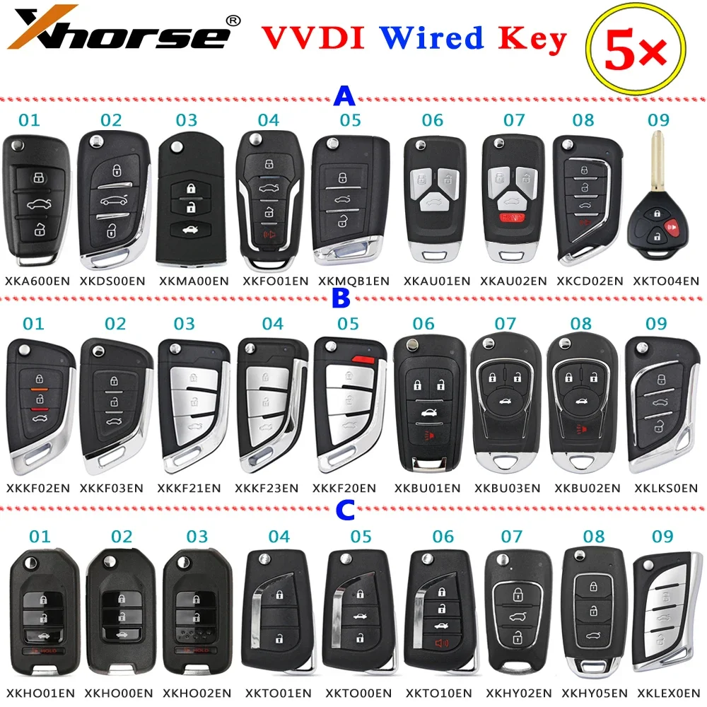 

5 шт./лот XHORSE VVDI проводной дистанционный ключ XKDS00EN XKFO01EN XKMQB1EN XKKF02EN XKTO10EN XKA600EN XNMA00EN XKTO04EN XKHY05EN XKHO00EN