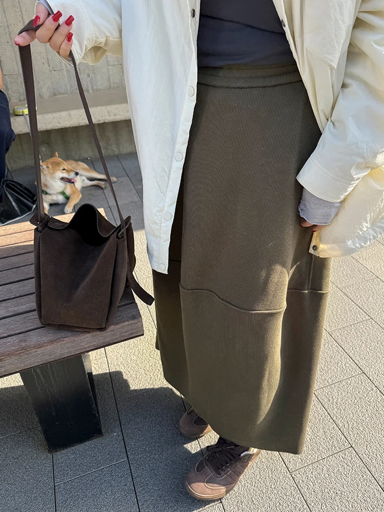 

Свободная юбка миди с эластичным поясом для полных женщин, осенне-зимняя коллекция, модный дизайн, длинная юбка из полиэстера и спандекса
