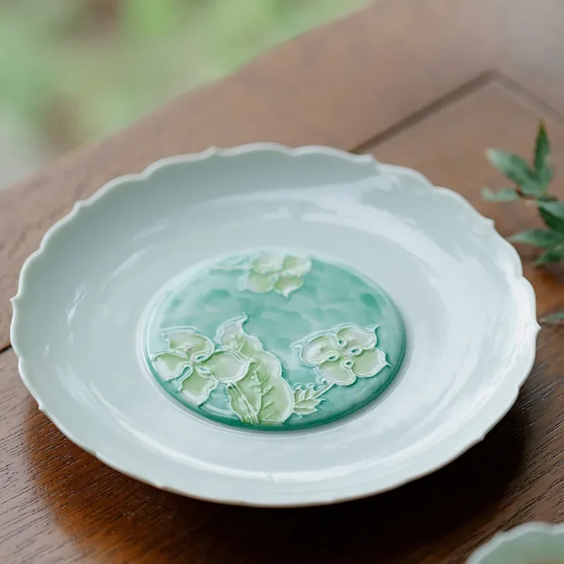 Japanese Arita Porcelain Teapot Set Underglaze Pastel Floral Design Four Petal Dried Flower Tea Tray Ceramic Brewing Ware