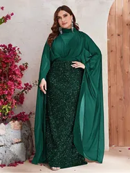 Vestido de noite frisado com capa extra longa, plus size, 4XL, 5XL, elegante, luxo, espumante, quadril, casamento, baile, plus size