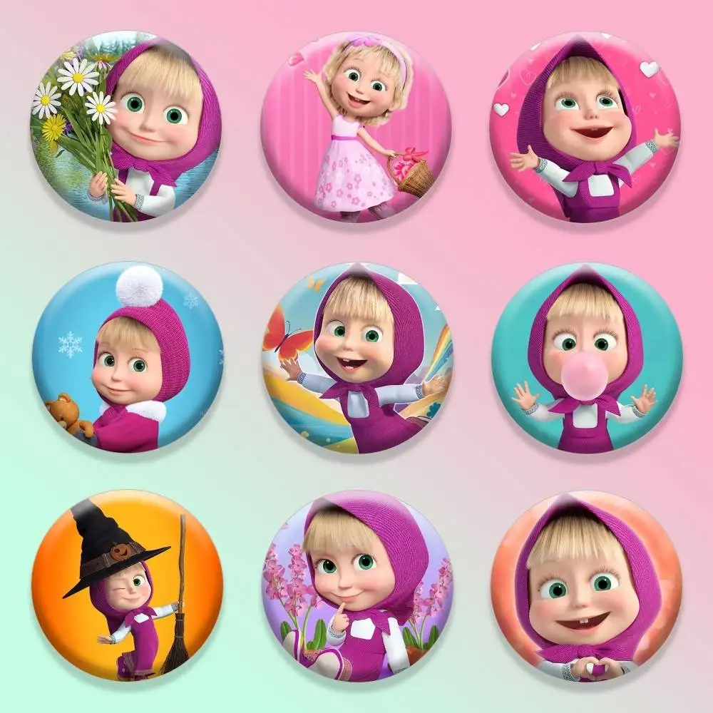 

Cute M-Masha and the B-Bears 25mm 32mm 44mm 58mm 75mm Brooches Badges Pins for Accessories