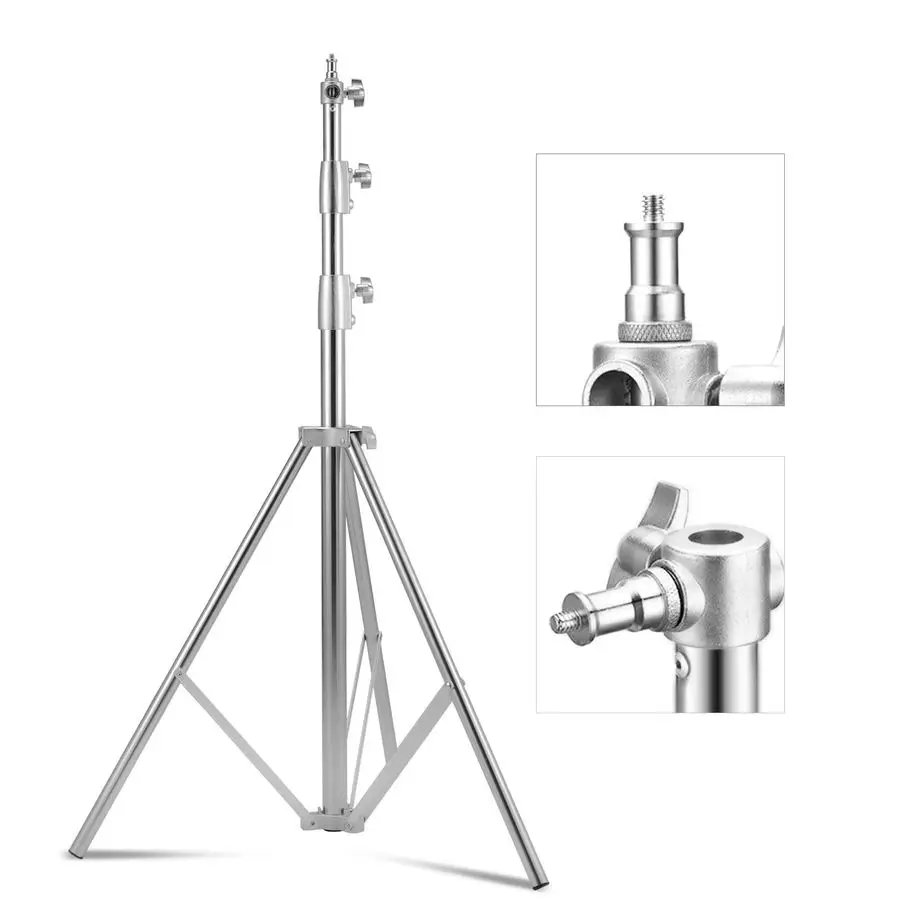 

Steel Light Stand 110 2.8m, Spring Cushioned Heavy Duty Tripod Stand with 1 4inch to 3 8inch Universal Adapter for Studio Monoli