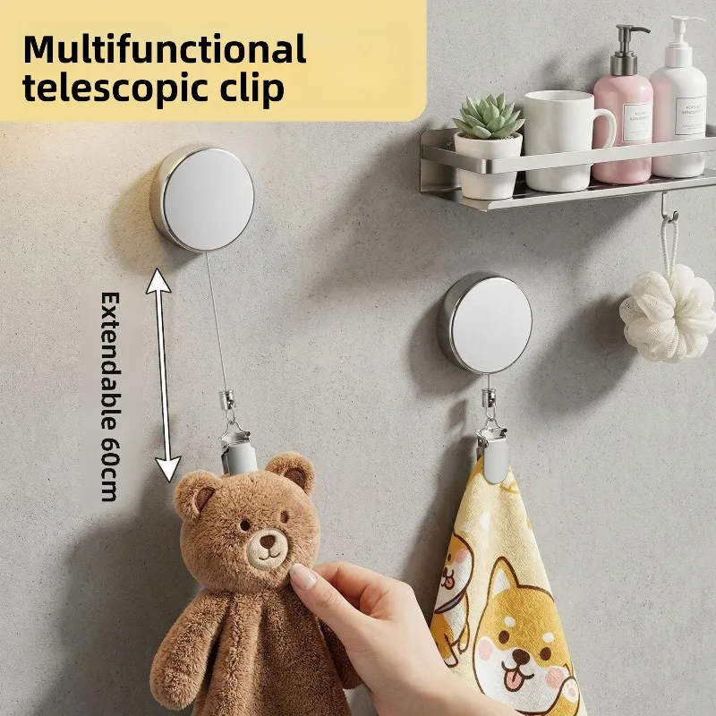 4cm Full Metal Retractable Badge Reel Steel Wire Rope Anti Lost Anti Theft Easy Pull Buckle No Drill Towel Clip Single Pack  1PC