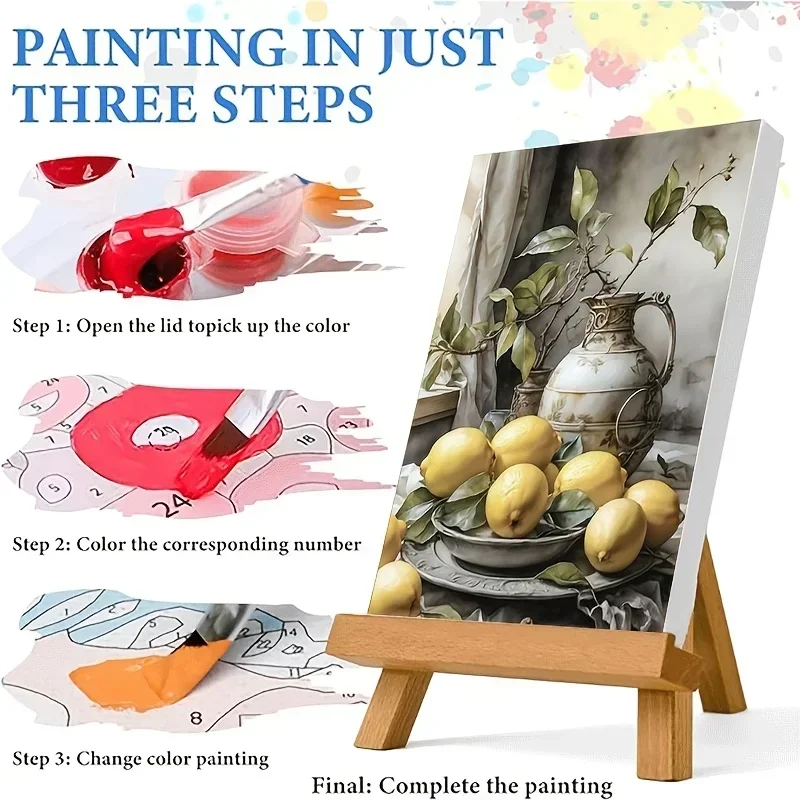 A Digital Painting Kit for Professional Art Use, Featuring a Painting of Lemons And Green Leaves to a Vase. This Beginner'S Set
