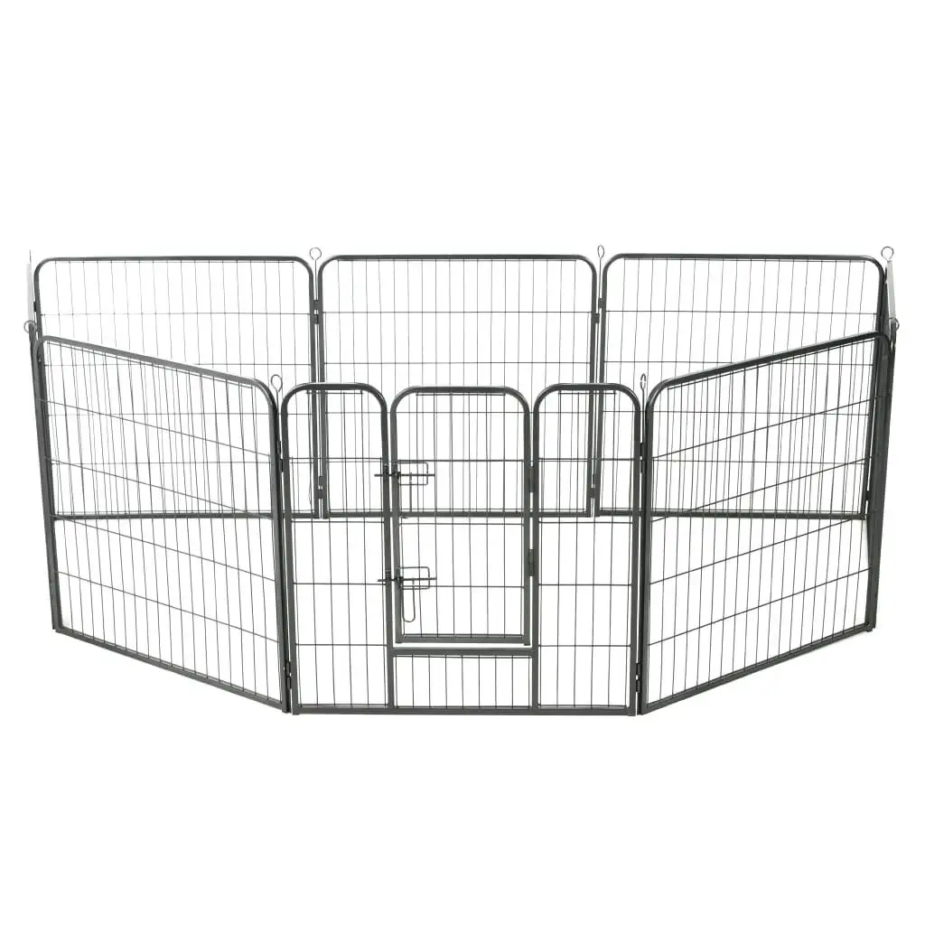 Heavy-Duty 8-Panel Dog Playpen - Black Steel, 31.5x31.5, Portable Pet Enclosure