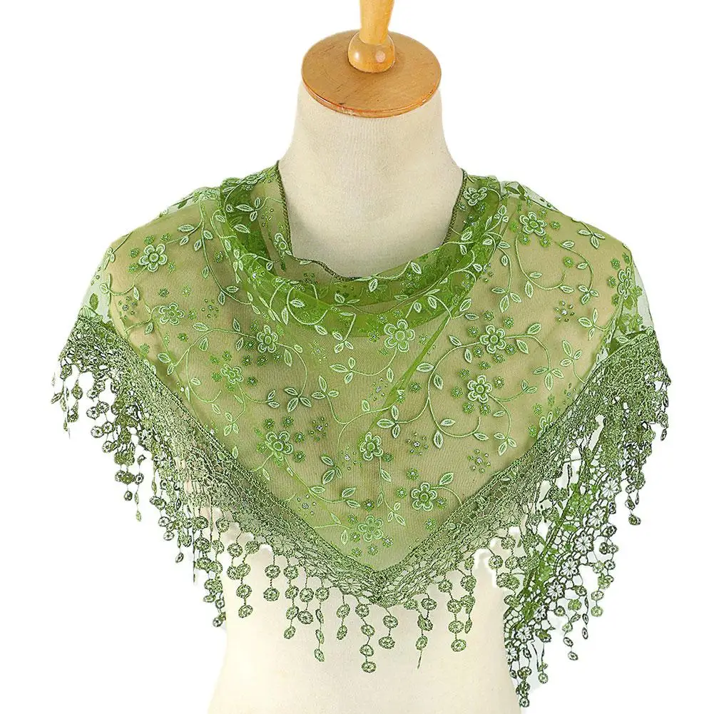 Lace Hollow Triangle Scarf para mulheres, respirável, transparente, xale, elegante, cor sólida, padrão de flor, Tria G4A8