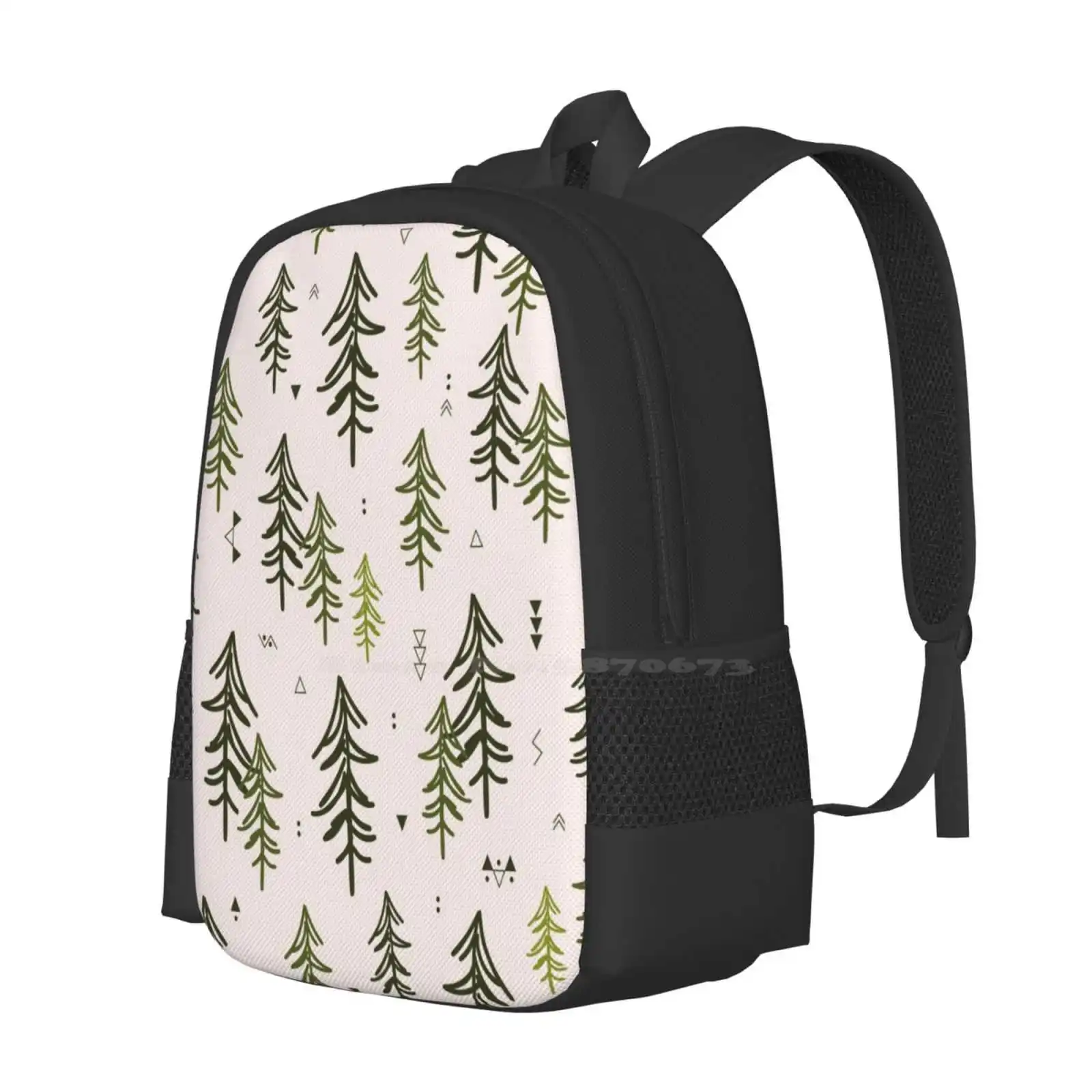 Doodled Fir Trees Pattern 3d Print Design Backpack Student Bag Trees Fir Woods Forest Symbols Green Woodlands Outdoors Repeat