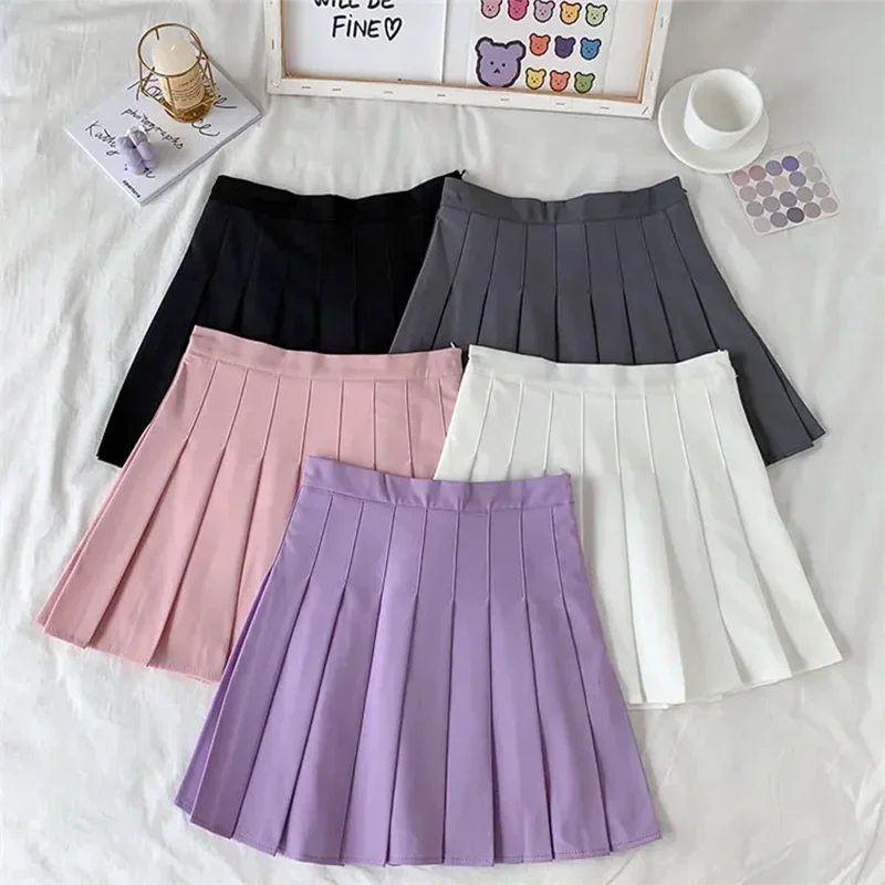 2024 New Black Skirt Female Summer High Waist gothic Anti-Glare A-Line Pleated Skirt Short Skirt Purple Ins Tide Ulzzang