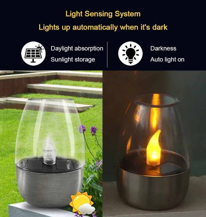 LED Solar Candle Lamp Flameless Rechargeable Night Light Wedding Party Atmosphere Decor Courtyard Garden Outdoor Waterproof Sola