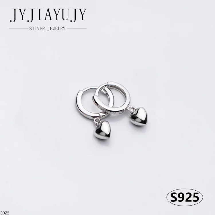 

JYJIAYUJY 100% Sterling Silver S925 Drop Hoop Earrings 5MM Heart Shape Smooth Surface Casual Hypoallergenic Daily Jewelry E025