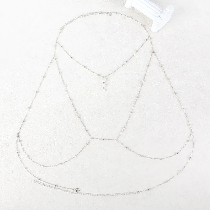 Cadena de cuentas de aleación para mujer, cadena colgante multicapa para el cuello, joyería para el cuerpo