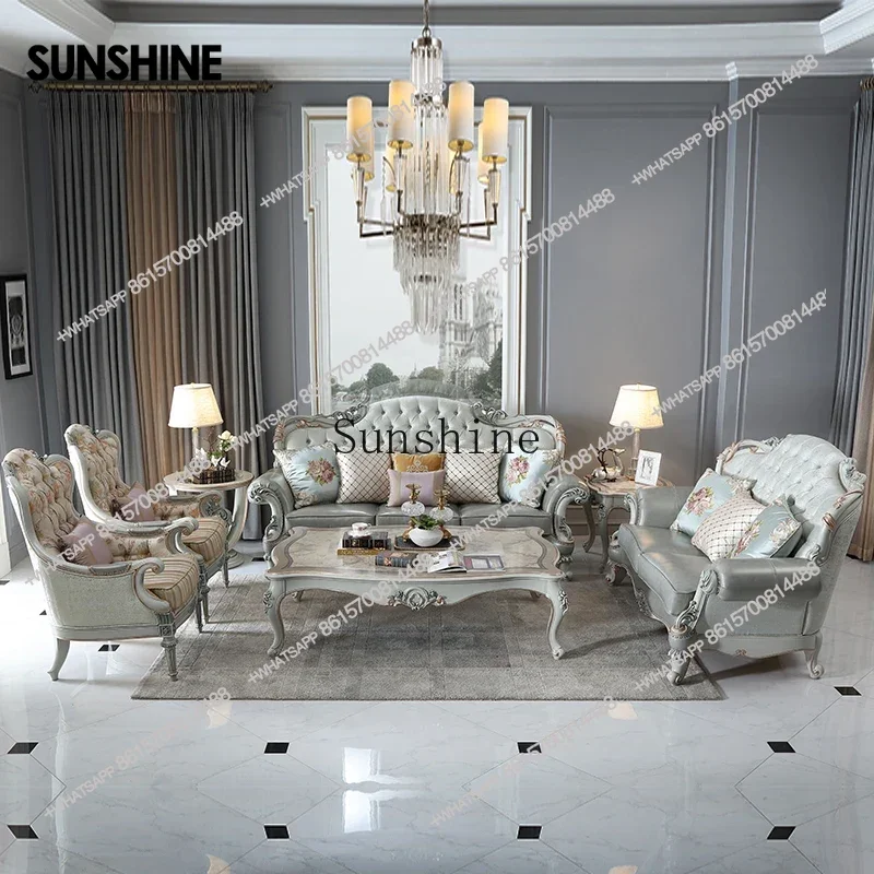 

Court French furniture European emerald solid wood fabric sofa combinationX