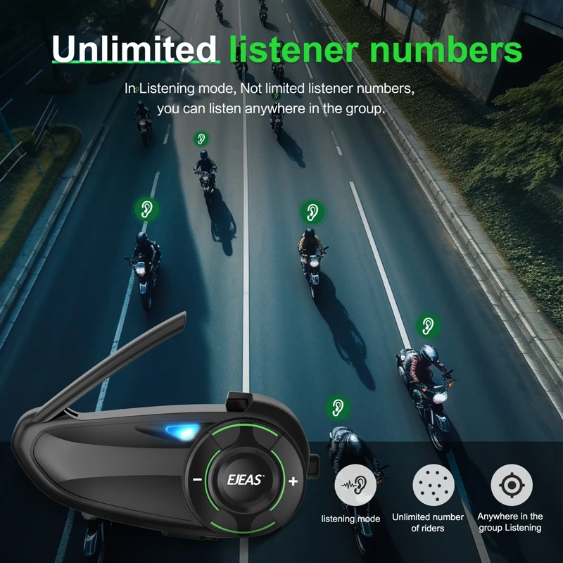 EJEAS Q8 Intercom Waterdicht 6 Rijders Broadcast Systeem Motorfiets Smart Intercom Systemen MESH Bluetooth 5.1 Helm Intercom