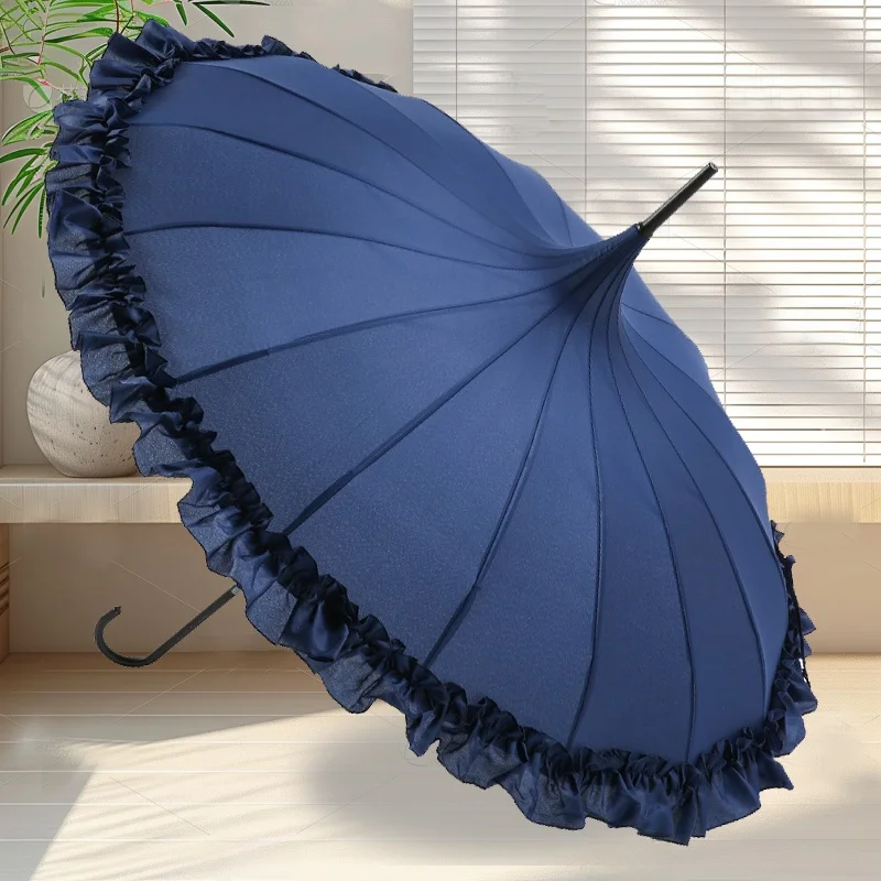 

Lolita Umbrella 6 Ribs Lace Tower Handle Photoaphy Rainproof Long Fre Sle Alloy Sti Colion Cloth Manual Umbrella