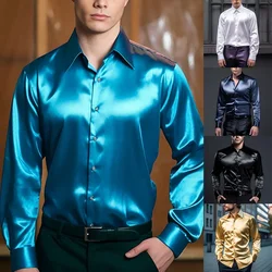 Chemise habillée élégante en satin pour hommes, coupe couvertes, manches longues, fêtes et occasions spéciales, 105 personnages