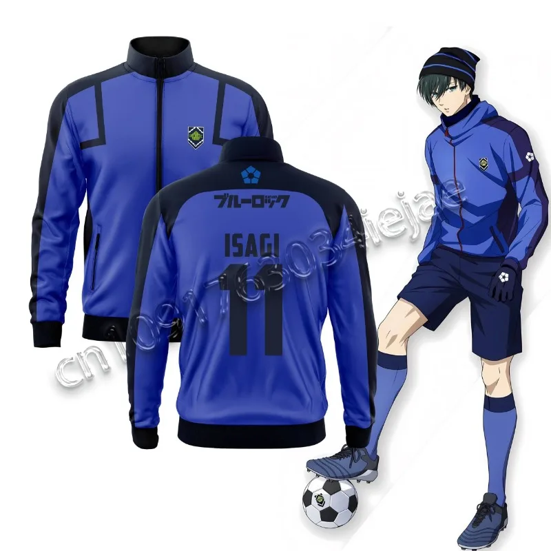 

3D Autumn New Men's Blue Lock Anime Soccer Jersey Jackets Women's Trendy Lapel Tops Children's Casual Short Sleeve Coat