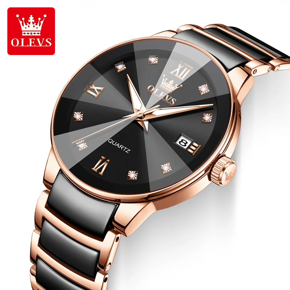 OLEVS 7114 Ladies Quartz Watch Roman Numerals Waterproof Elegant Dress Watches for Women Steel Strap Large Dial