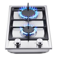 Stainless Steel Gas Hob Automatic Flame Protection 2 Bulbs | Dual Fuel Natural Gas/Propane Built-in/Freestanding 2400W 220-240V