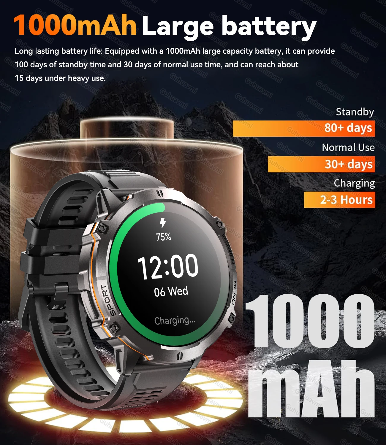 2025 Outdoor Military 1000 mAh Batterie Smart Watch 1,73 "HD Bildschirm GPS trackr 10ATM Schwimmen Kompass Höhenmesser Sport smartwatch Männer