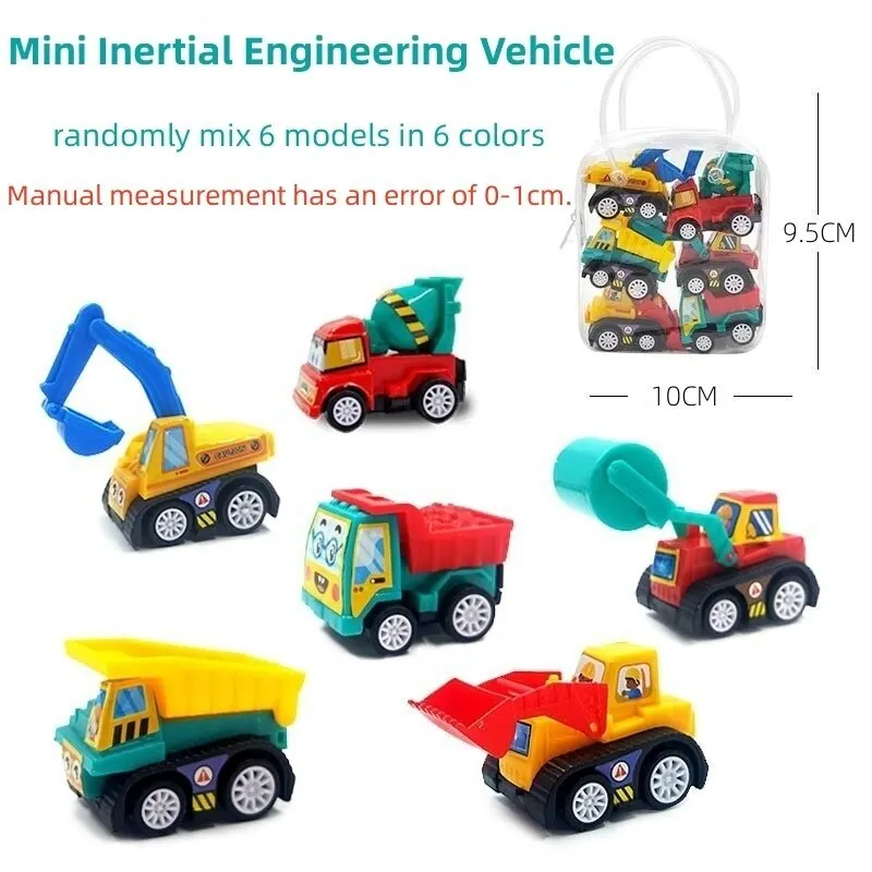 Juego de Mini coche de ingeniería inercial para niños, juguetes de dibujos animados, regalo de cumpleaños, 6 uds.