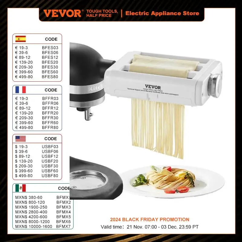 VEVOR Pasta Attachment for KitchenAid Stand Mixer 3-IN-1 Stainless Steel Pasta Roller Cutter Set Including Pasta Sheet Roller