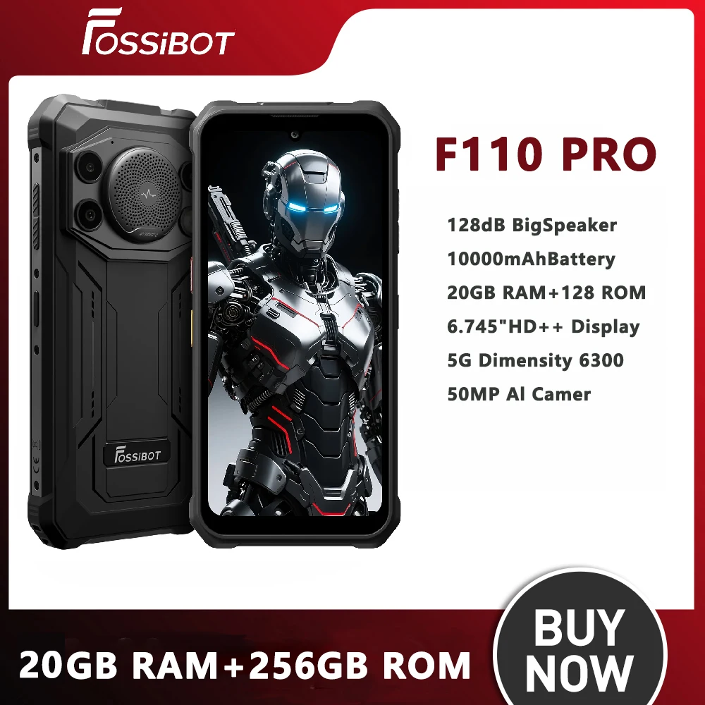 2025 Fossibot 5G Rugged Phone F110 Pro Dimensity 6300 5G 8GB+128GB 50MP+8MP Camera 6.75-inch Screen 10000mAh Battery Android 15
