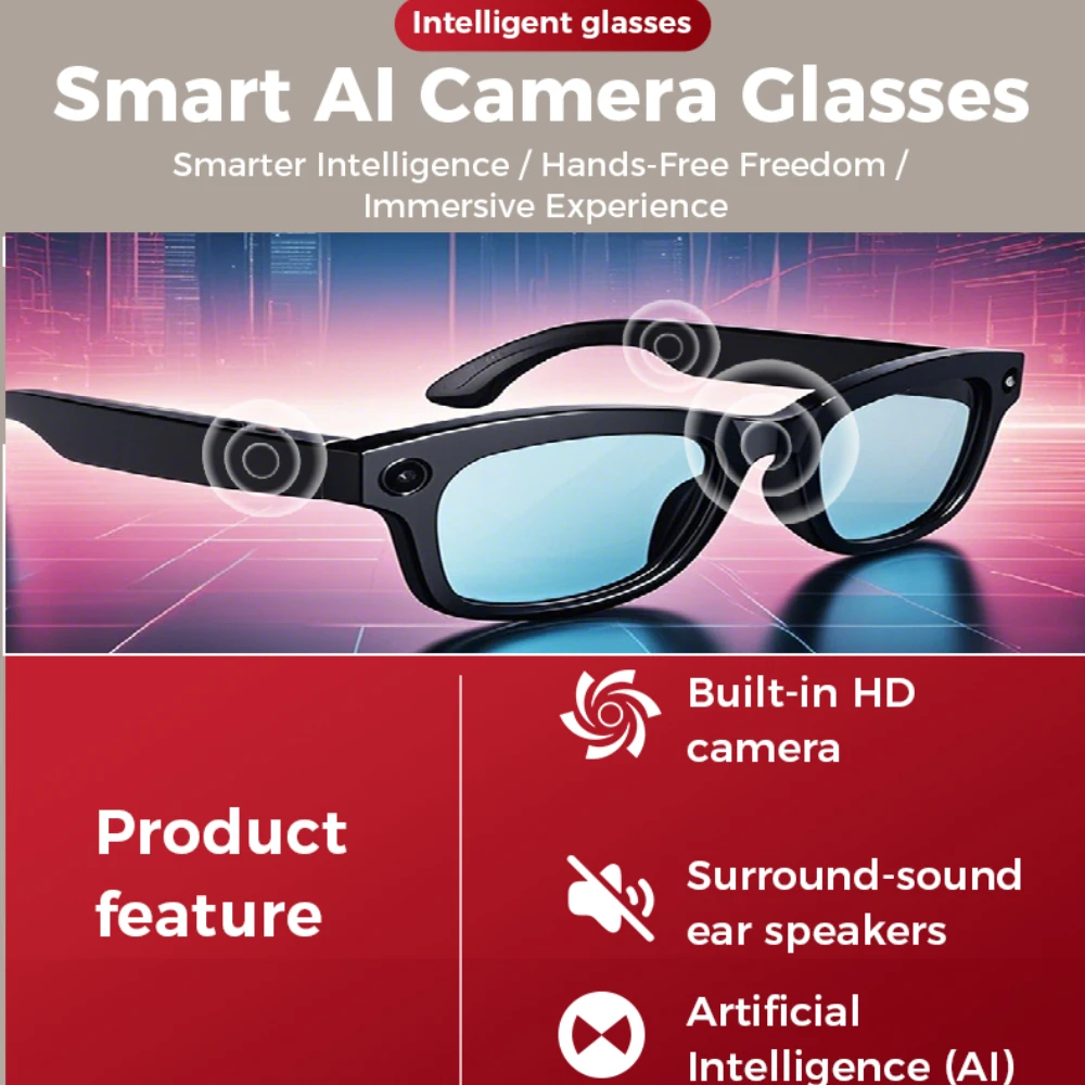 

Unisex Smart Ai Photo Video Glasses, Bluetooth Headphones,Call,Music,Anti-blue Light Glasses,Sunglasses,Waterproof Smart Glasses