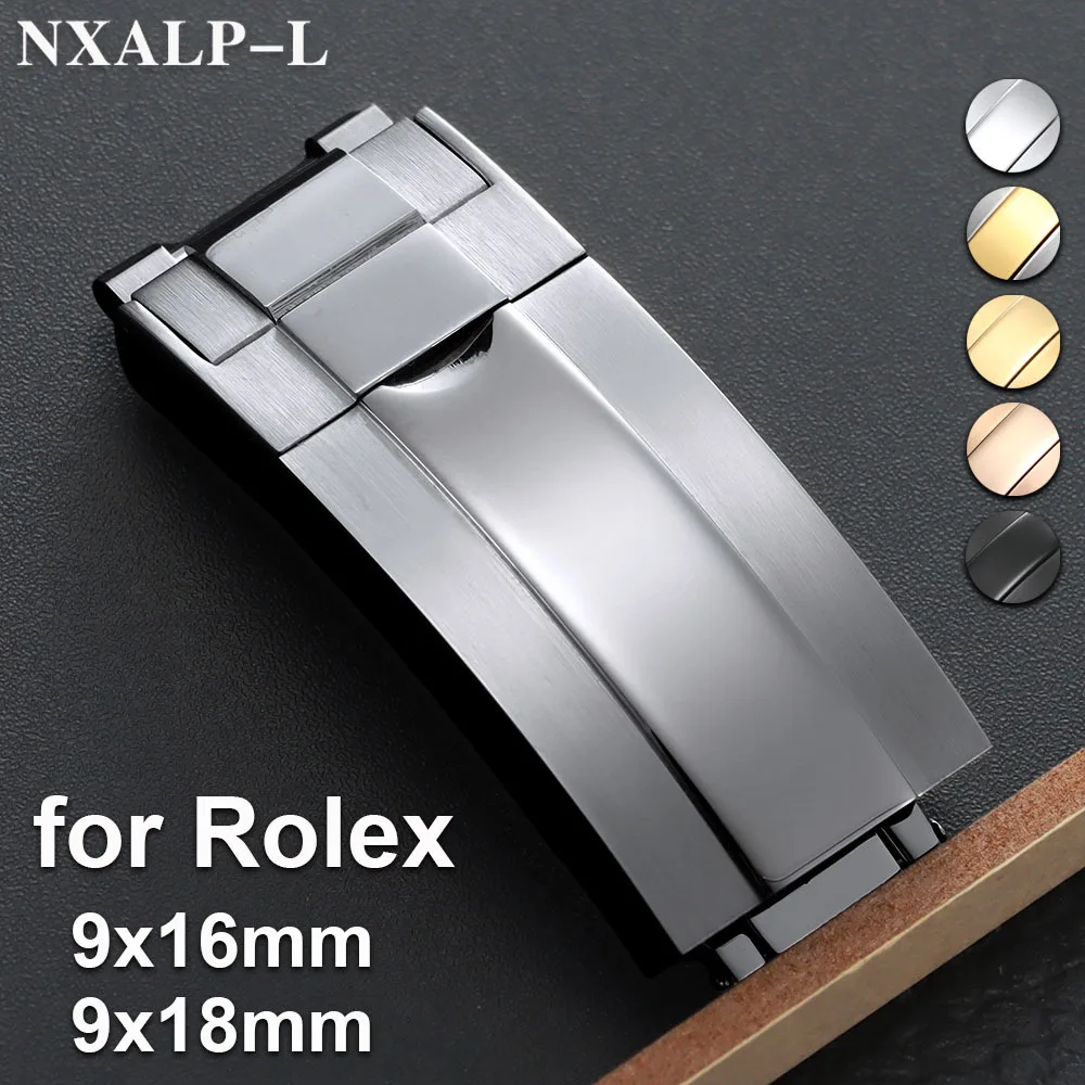 9 مللي متر x 16 مللي متر حزام (استيك) ساعة المشبك ل رولكس الغواصة GMT ماستر دايتونا المياه شبح زر الصلبة الفولاذ المقاوم للصدأ مشبك معدني 9 مللي متر x 18 مللي متر