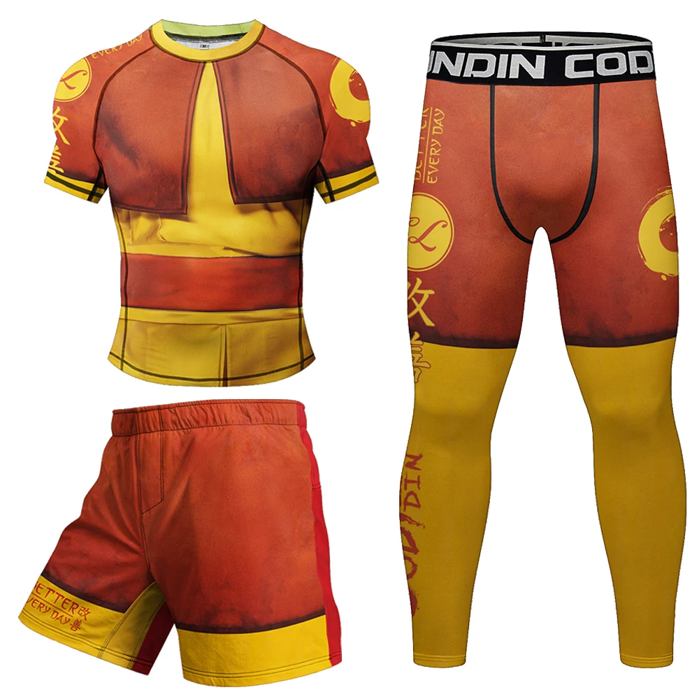 Pelindung Ruam Cetak Kualitas Tinggi untuk Pria Setelan Bersirkulasi Pakaian Olahraga Binaraga Ketat Latihan Mendaki