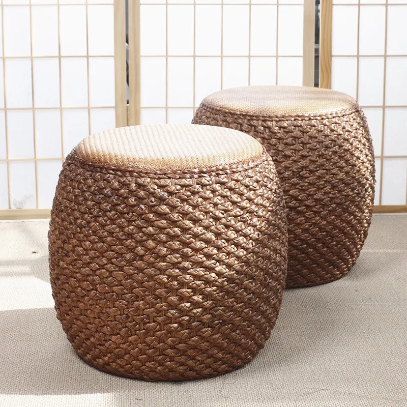 Niedriger Hocker Sofa Hocker Rattan gewebter Stroh runder Hocker Tatami Stuhl Tee Stuhl Hocker Wohnzimmer Bank kleiner Hocker Trommel hocker 2024