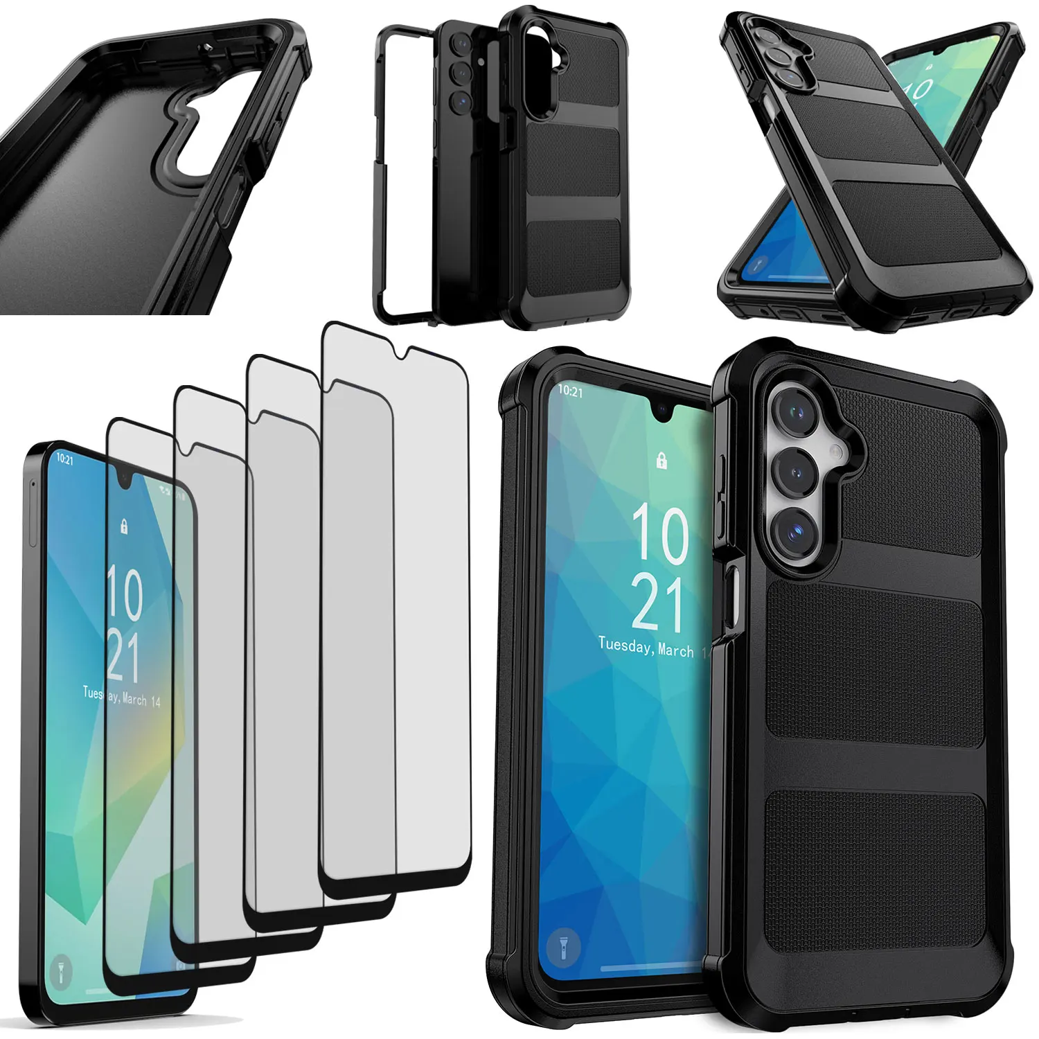 

For Samsung For Galaxy A16 Heavy Duty Dual Layer Case Rugged Bumper Cover +4PCS Tempered Glass Screen Protectors