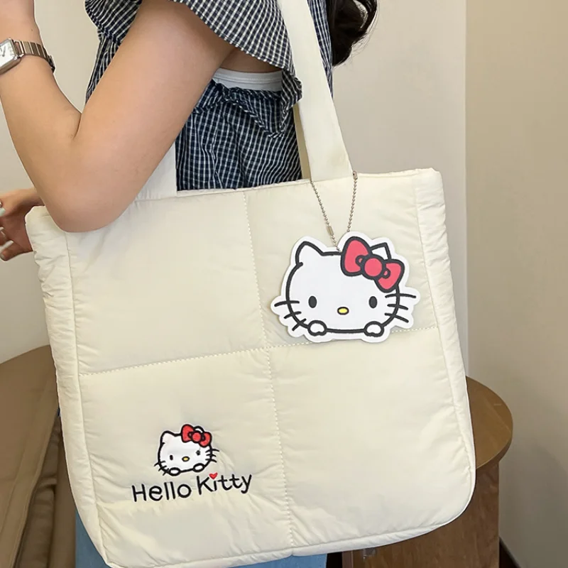 Sanrio new 2025 cute cartoon embroidered white Hello Kitty handbag sweet girls travel to school essential portable bag